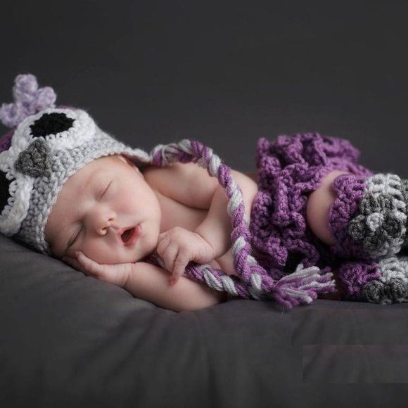 Newborn Handmade Purple Owl Crochet Set Photo Prop - Picture 2 of 2